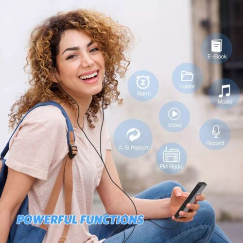 Black MP3 Player Bluetooth 5.0 HiFi Lossless Sound FM Radio Voice Recorder NEW - Foto 12 di 14
