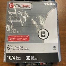 Dryer Cord UtiliTech 4 Prong Plug 10/4 gauge 30 amp 6 ft 0333552 NEW