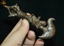 3.8" Tibet Buddhism Bronze Exorcism Vajra Phurpa Dagger equipment Ax axe statue