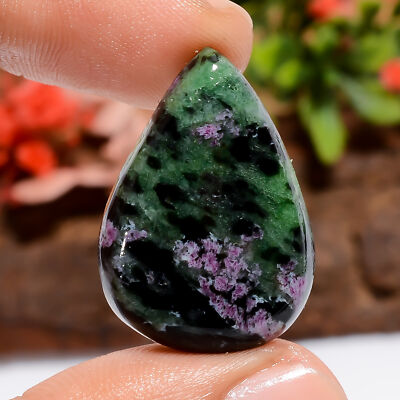 Natural Ruby Zoisite Loose Gemstone 35 Ct Pear Shape Artisan Cabochon 28X20X7 mm