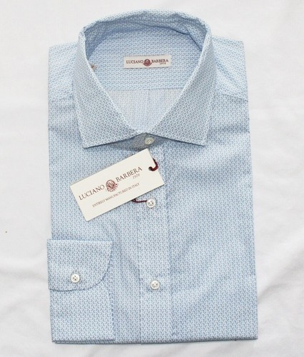 $355 New LUCIANO BARBERA Geometric Casual Button Shirt Men's MEDIUM M Light Blue