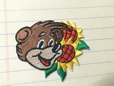 2" X 1 3/4"  Bear's Head with Sunflowers Embroidered Iron on or Sew on patch