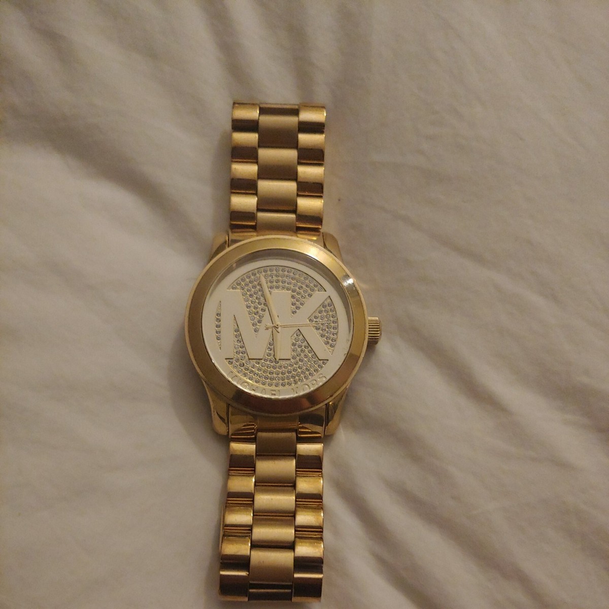 MICHAEL KORS MK5706 Runway Crystal Pave MK Logo Gold Tone Ladies