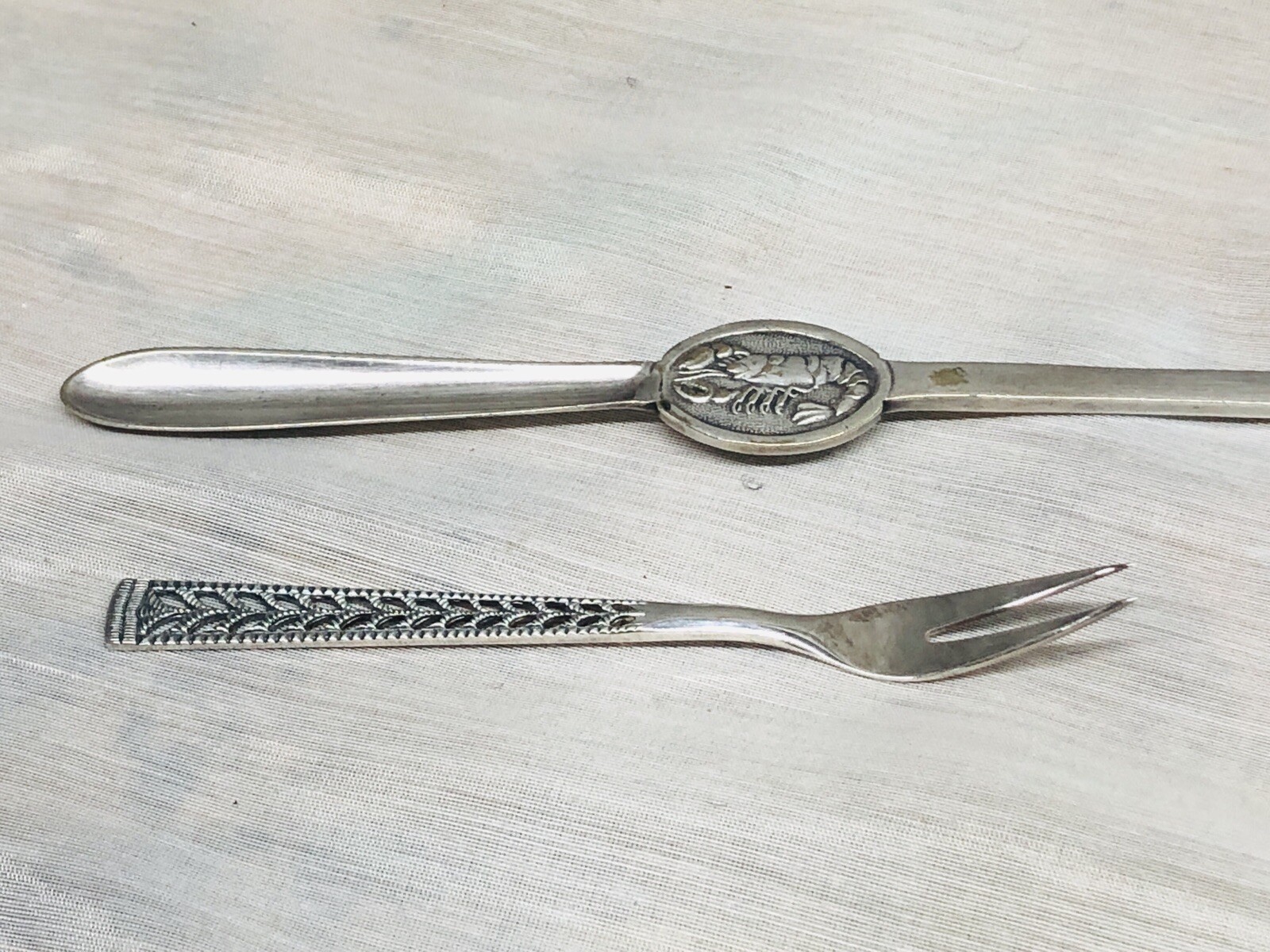 Vintage Lobster Pick Crab Fork Seafood Fork Spoon 2 Forks Marked Silver Plate