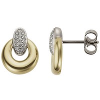 Ohrstecker Aus 585 Gold Gelbgold & WeißGold Bicolor Mit 32 Diamanten Brillanten