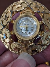 Vintage Baroness Hearts Design Watch Necklace Pendant 17j Gold Tone w/Chain