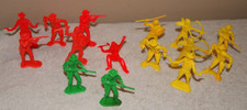 Vintage Cowboys Indians 3 inch Plastic Figure Red Yellow Green 15 Pieces