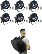  6 Rockville BATTERY PAR 50 Rechargeable DJ DMX Wash Up-Lights Remote Backpack