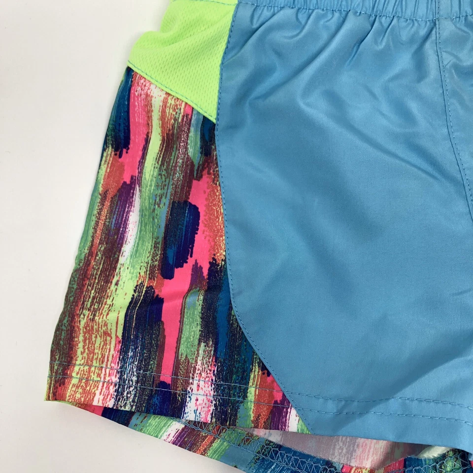 NUEVO CON ETIQUETAS Niñas 4 Pantalones Cortos Skechers Azul Turquesa Arco Iris Atléticos Elásticos K3 Foto 3 de 4