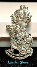Precious Moments Mexico Sterling Silver 925 Pin Brooch Girl Sitting RockingChair