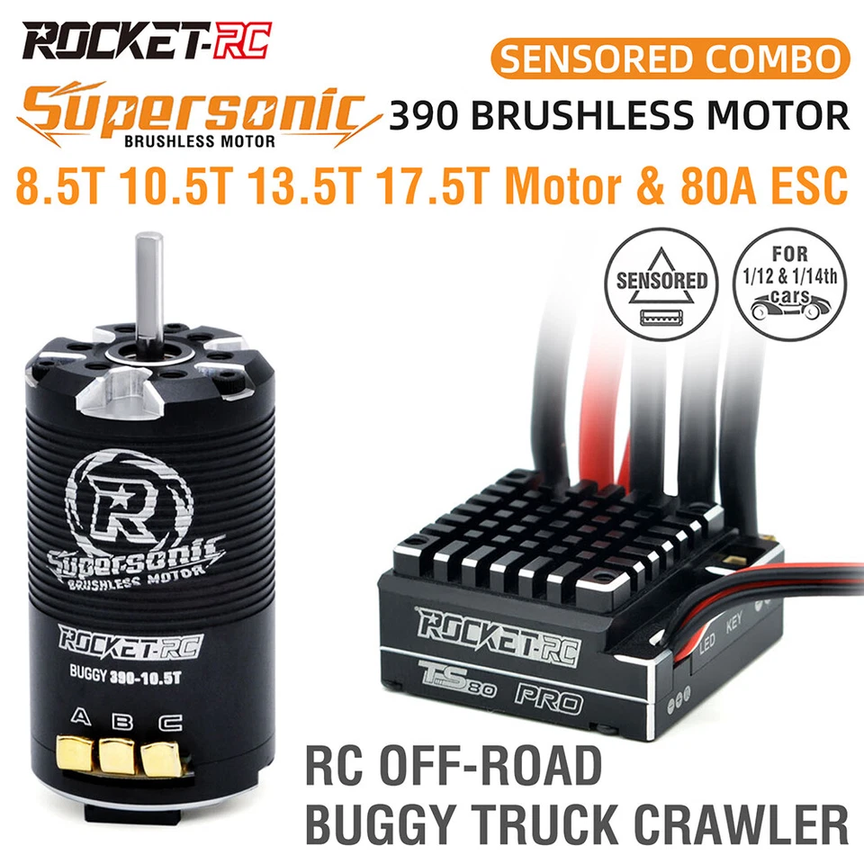 Rocket-RC Supersonic 390 Sensored Brushless Motor 80A ESC für 1/12 1/14 RC Cars - Bild 4 von 4
