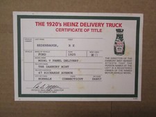 Danbury Mint Paperwork 1920s Heinz Delivery T...