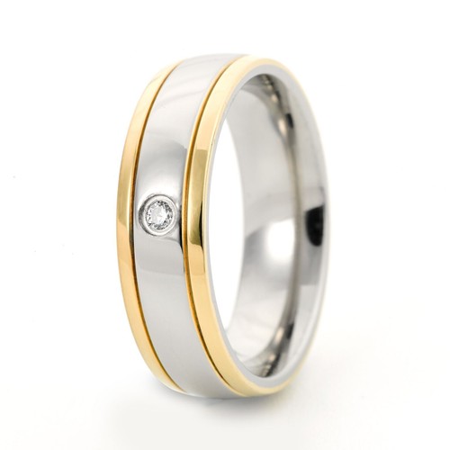 New Titanium Mens Ladies Unisex Wedding Engagement Gold Bands Zirconia Ring 6mm - Picture 2 of 3
