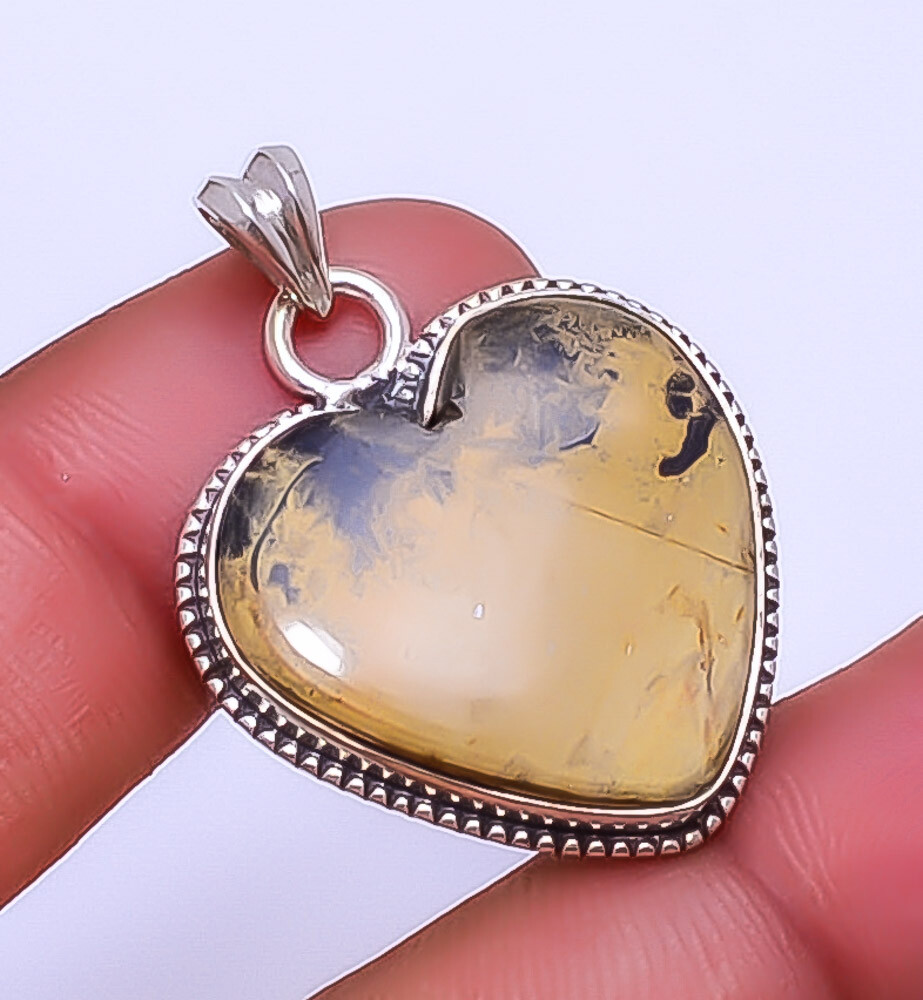 Honey Dendritic Opal - Mexico Gemstone 925 Sterling Silver Pendant 1.56