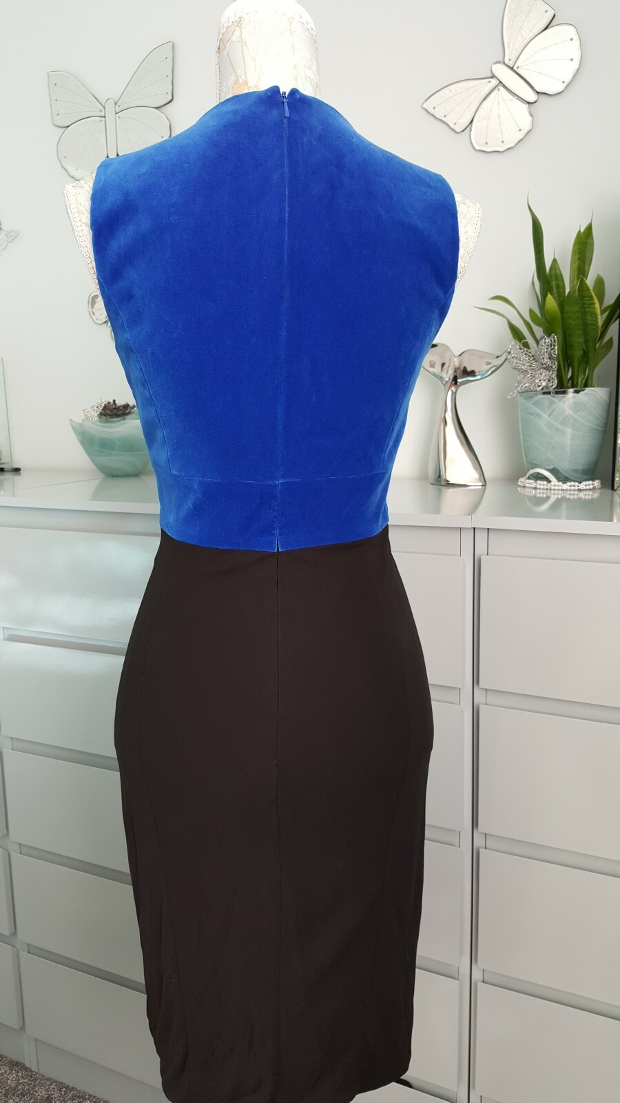 Karen Millen Velvet Royal Blue Black Dress 10 38 Ladies Occasion eBay