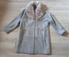 Kaleidoscope Grey Fleck Wool Mix Coat Removable Faux Fur Collar Zip Front Uk18