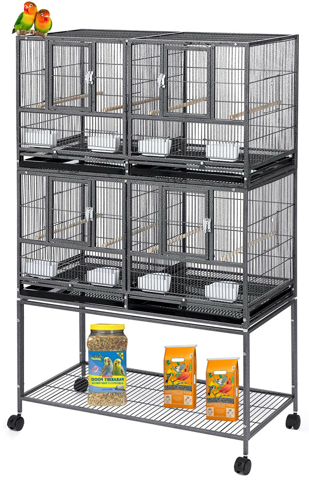 Double Stacker Center Divider Breeder Bird Breeding Nest Box Door Rolling Cage