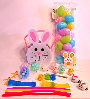 Easter Bunny Felt Basket with 21 Plastic Pastel Eggs and 24 Items