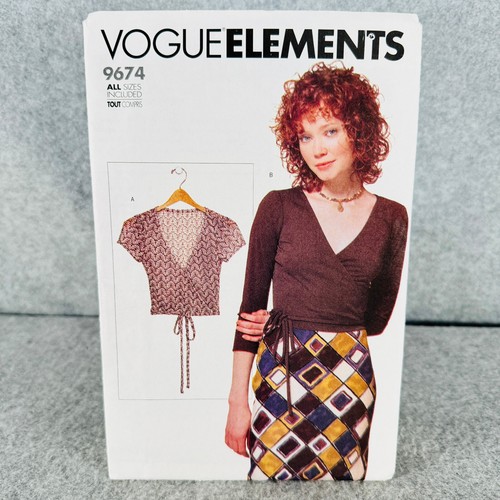 Vogue 9674 Wrap Top V Neck Blouse Misses Size XS XL 6 22 Sewing Pattern