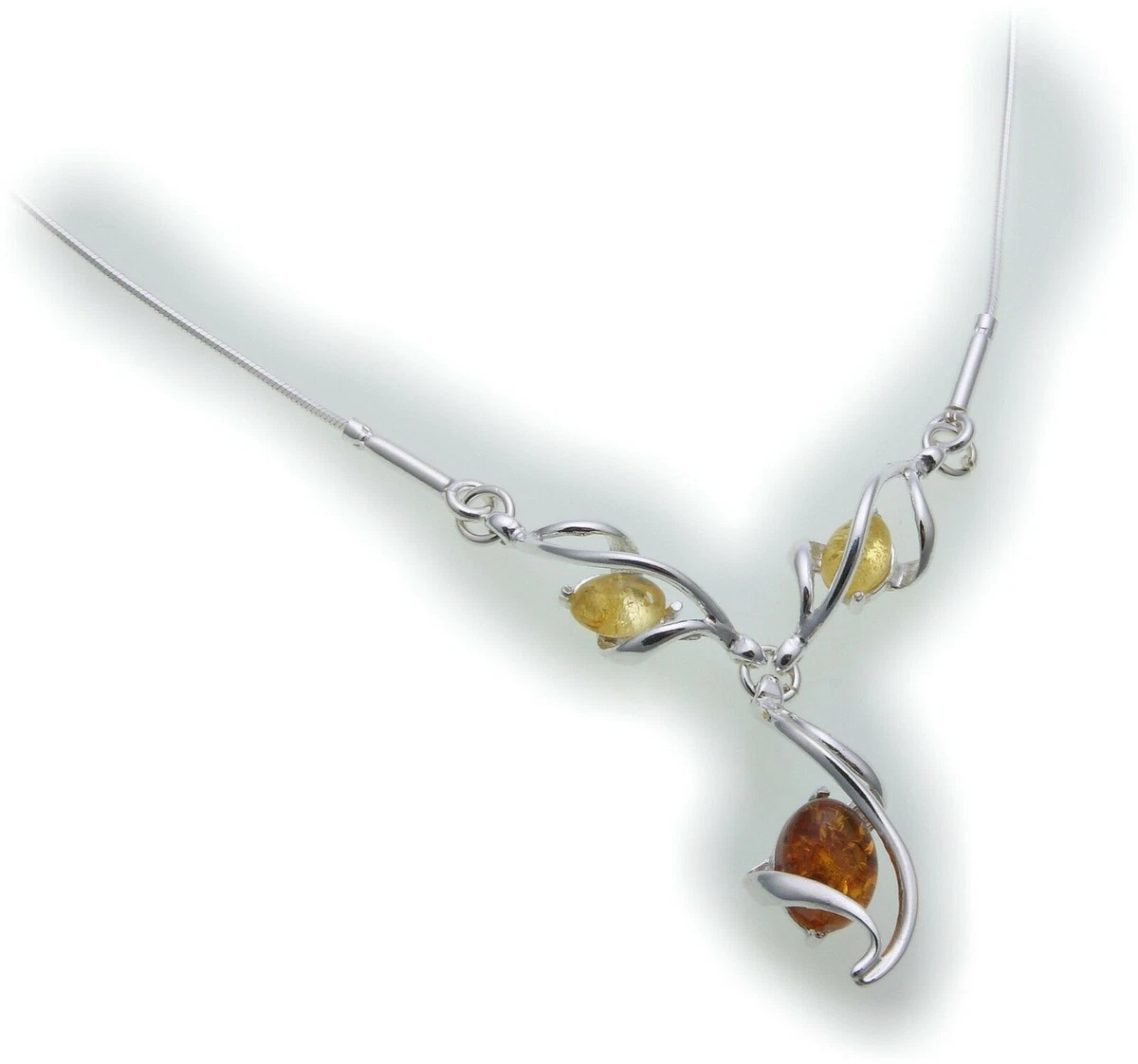 Kiara Jewellery Collana in argento Sterling 925 con ciondolo a forma di ghianda in ambra marrone su catenina in argento Sterling da 45,7 cm., Argento sterling, Ambra