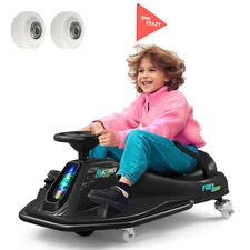 24V Kids Black Electric Drifting Go Kart 360° Ride On Cart with Bluetooth