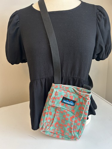 Kavu Mini Keeper Crossbody Canvas Bag Purse Floral Vines Small Flaw Please Read