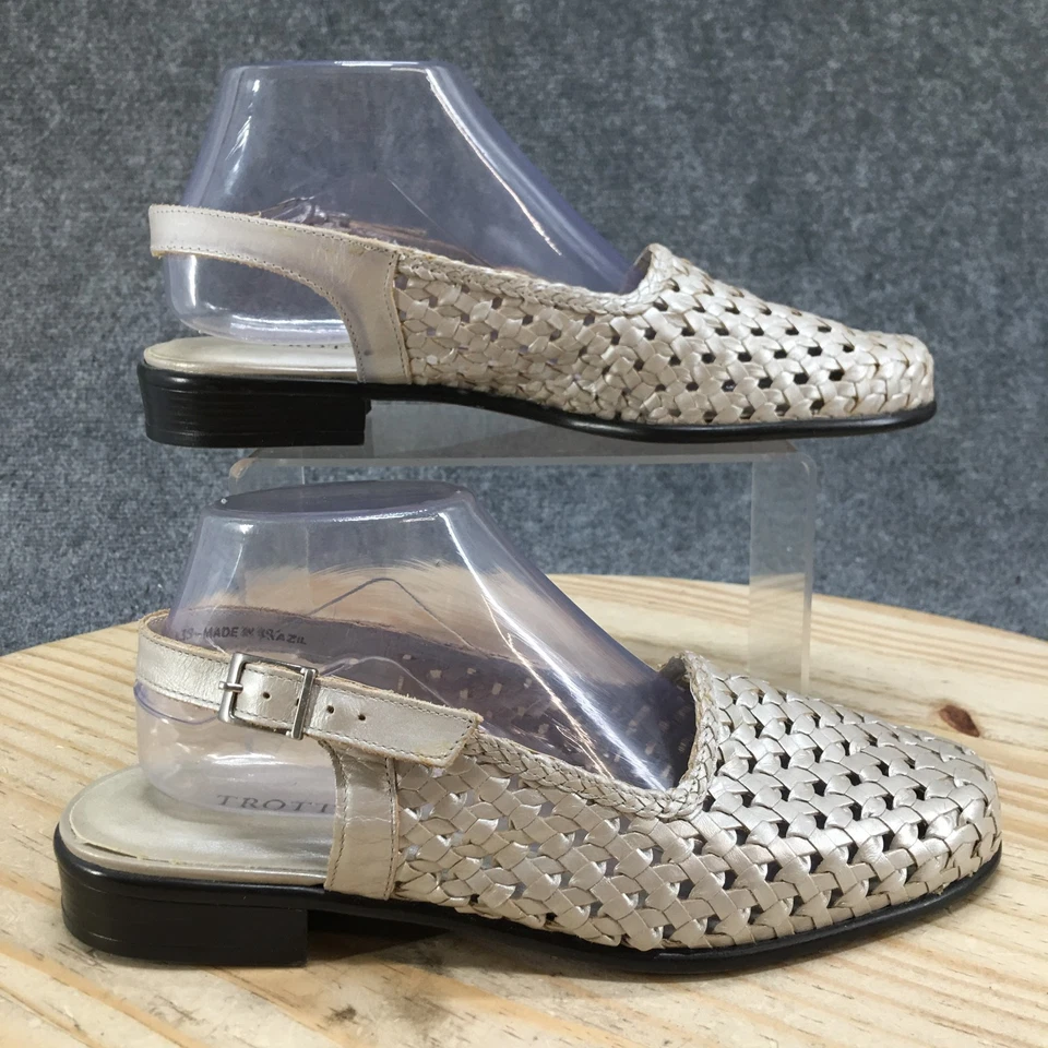 Босоножки Trotters женские ширина 9 серебристые с ремешком кожа сплетенная пряжка с закрытым носком - Изображение 2 из 4