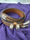 ORVIS Sterling Silver Front Buckle & Brown Leather Belt SZ 38 041-4100 NEW