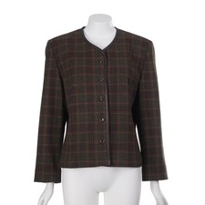 Pendleton Jacket Women 12 Green Plaid Virgin Wool Button Front Lined Blazer