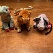 Ty Beanie Babies Zodiac Collection, Goat, Ox, Rat 2000