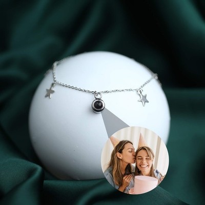 Stern Foto Projektion Kette Armband   Personalisiert Verstecktes Bild Schmuck Mama