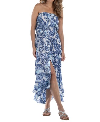 Dotti Women's Cotton Strapless Cover-Up High-Low Dress (Pastel Blue, Medium)