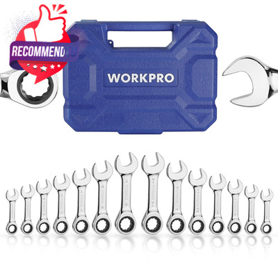 WORKPRO 14-Piece Ratcheting Combination Stubby Wrench Set, 72 Teeth, Combo...