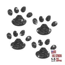 4PCS Crystal Car Decoration Stickers, Bling Rhinestone Dog Paw Print, Black