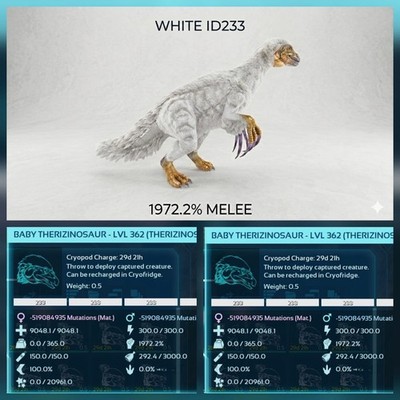 ARK ASA Therizinosaur  BABY PAIR Top Melee 1972% Official PVE PC/PS5/XBOX  