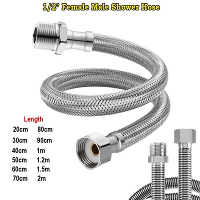 1/2'' Female Male Shower Hose 20cm - 2m Stainless Steel Flexible Bathroom Pipe