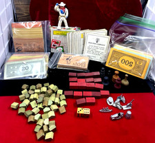 Vintage Monopoly Pieces  Wooden Houses/Hotels, Dice, Money, Peg Pcs,  More
