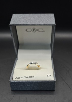 CBC Cubic Zirconia Ring Size 5 Two Tone Gold Silver Tone With Box