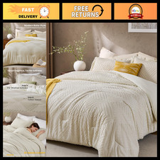 King Size Boho Tufted Comforter Set - 3-Piece Beige Bedding Set for Cozy Decor