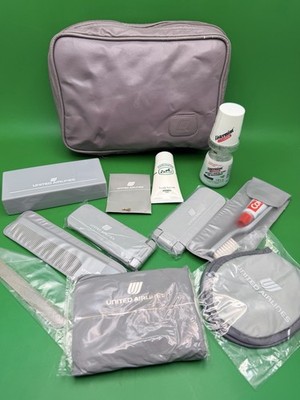 Vintage UNITED AIRLINES NWA FIRST CLASS AMENITY BAG KIT TOILETRIES NOS LEATHER