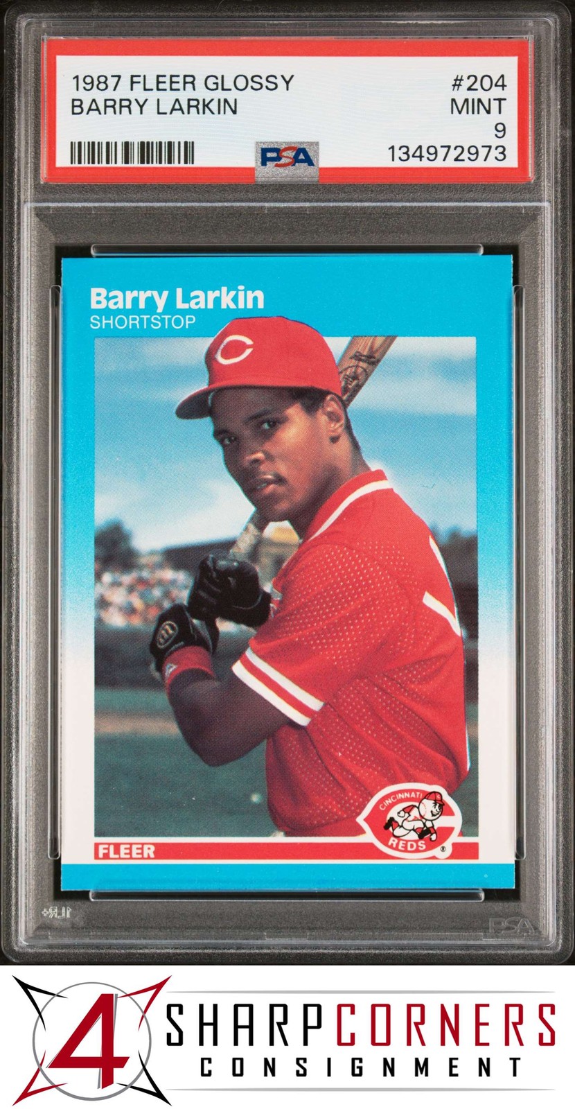 1987 FLEER GLOSSY #204 BARRY LARKIN RC REDS HOF PSA 9