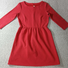 Loft Womens Fit to Flare Dress Size 6 Coral Red Scoop Neck 3/4 Sleeve