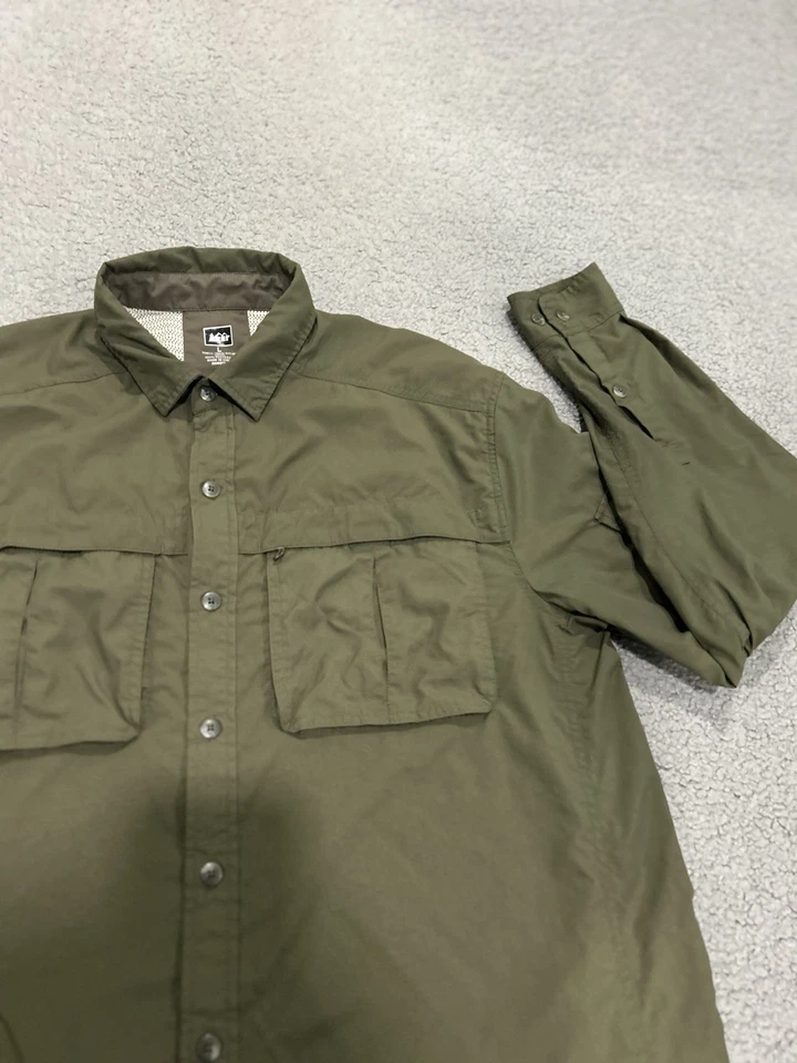 Camisa REI Para Hombres L Verde Exterior Pesca Senderismo Ventilada Carga Manga Larga UPF50 Foto 2 de 4