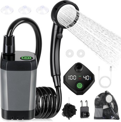 Campingdusche Tragbar 6000mAh Mit Pumpe Duschkopf 2m Schlauch Outdoor Garten