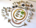 LOT Vintage 1960s Estate COSTUME JEWELRY Rhinestones Earrings ENAMEL FLOWER