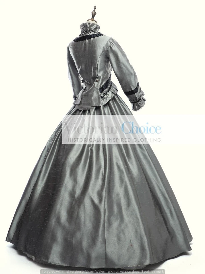 Victoriano Dickens Guerra Civil Tafetán Día Vestido Mujer Pequeña Teatro Disfraz 170 Foto 3 de 4