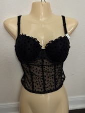 Victoria's Secret Unlined Black Sheer Star Mesh Underwire Bustier Corset Top M