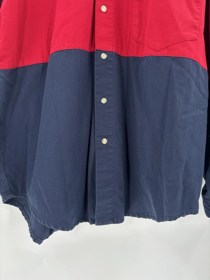 Camisa Merona Vintage Abotonada Para Hombre Mediana Azul Rojo Rayas Mangas Largas Años 90 Foto 4 de 4