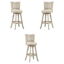 Home Square Swivel Rubberwood Barstool in Ivory Wire Brush - Set of 3