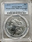 2021 Morgan Silver Dollar $1 100th Anniversary Coin, PCGS MS70, Uncirculated BU